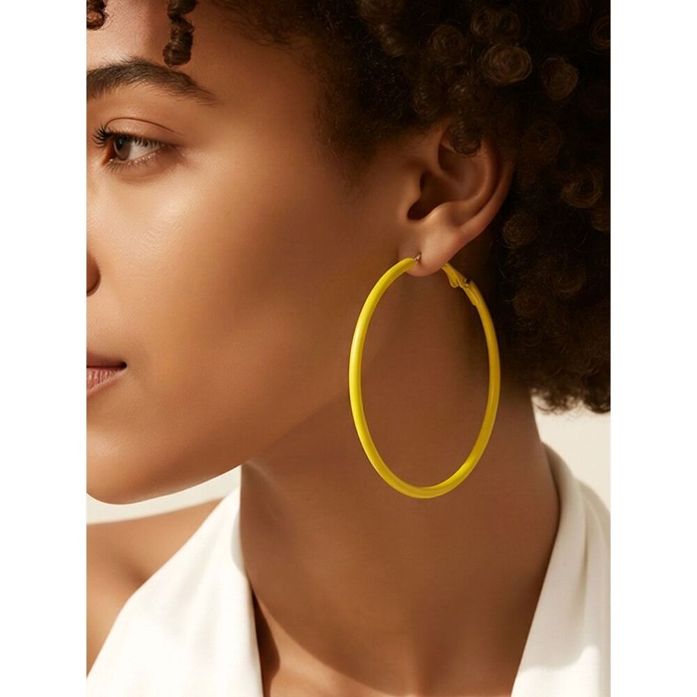 Limoncello Yellow Hoop Earrings 50mm Bold Bright Statement Leverback Sunshine